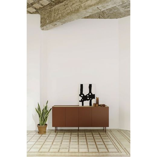 Sideboard aus Holz in Burgunderrot und Eichenfarbe, 165 x 40 x 78 cm | Rand