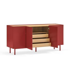 Sideboard aus Holz in Burgunderrot und Eichenfarbe, 165 x 40 x 78 cm | Rand