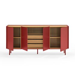 Sideboard aus Holz in Burgunderrot und Eichenfarbe, 165 x 40 x 78 cm | Rand