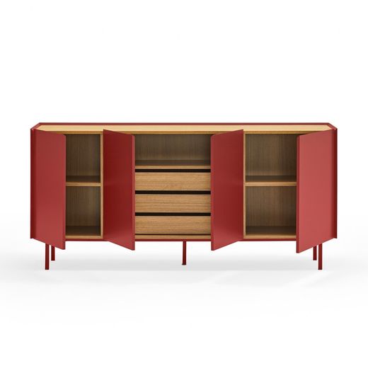 Sideboard aus Holz in Burgunderrot und Eichenfarbe, 165 x 40 x 78 cm | Rand