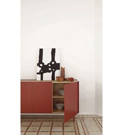 Sideboard aus Holz in Burgunderrot und Eichenfarbe, 165 x 40 x 78 cm | Rand