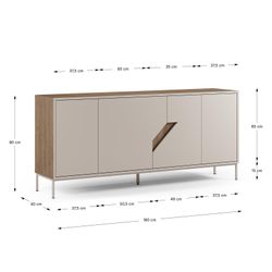 Drewniana komoda w kolorze kremowym i dębowym, 180 x 40 x 80 cm | Lilou