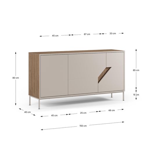 Wooden sideboard in oak and cream, 150 x 40 x 80 cm | Lilou