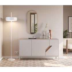 Wooden sideboard in oak and cream, 150 x 40 x 80 cm | Lilou