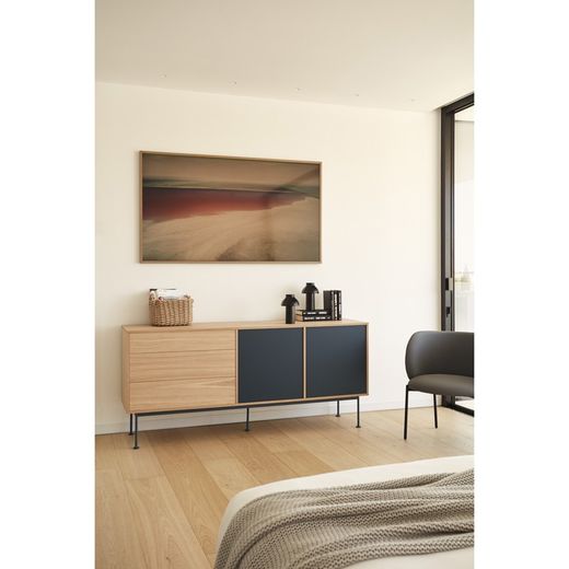 Aparador de madera en color roble y gris antracita, 180 x 45 x 80 cm | Yoko