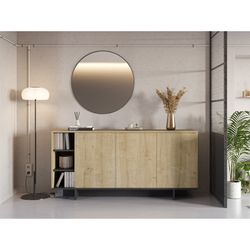 Wooden sideboard in oak and black, 170 x 40 x 80 cm | Cequoia