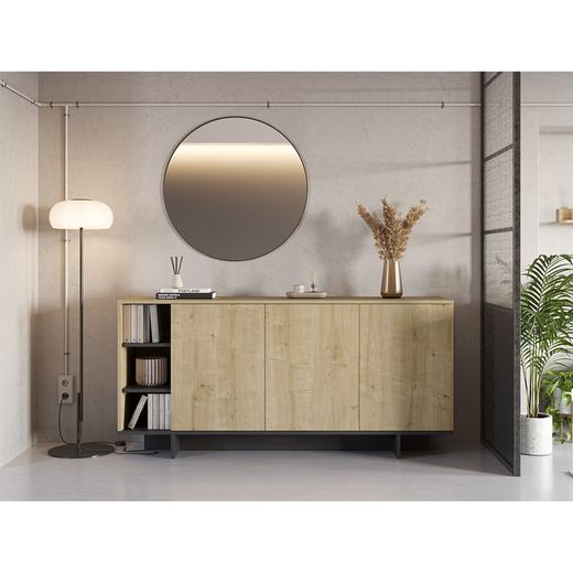 Wooden sideboard in oak and black, 170 x 40 x 80 cm | Cequoia