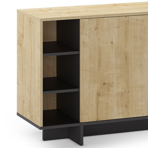 Wooden sideboard in oak and black, 170 x 40 x 80 cm | Cequoia