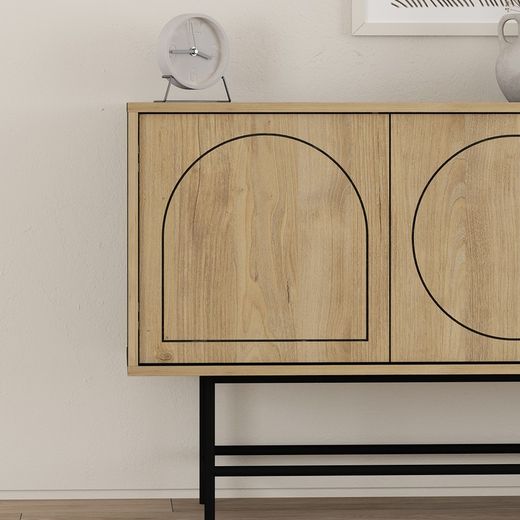 Ensemble de salon composé d'un buffet, d'un buffet haut et d'un meuble TV en chêne | Giana