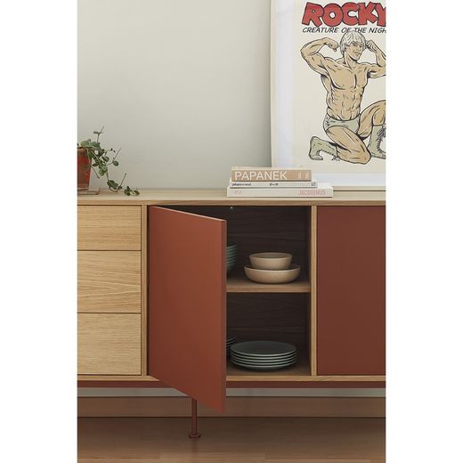 Wooden sideboard in oak and tile, 180 x 45 x 80 cm | Yoko