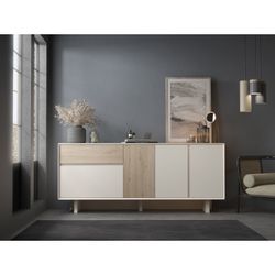 Drewniana komoda w kolorze dębu i norek, 180 x 45 x 76,5 cm | Carpi