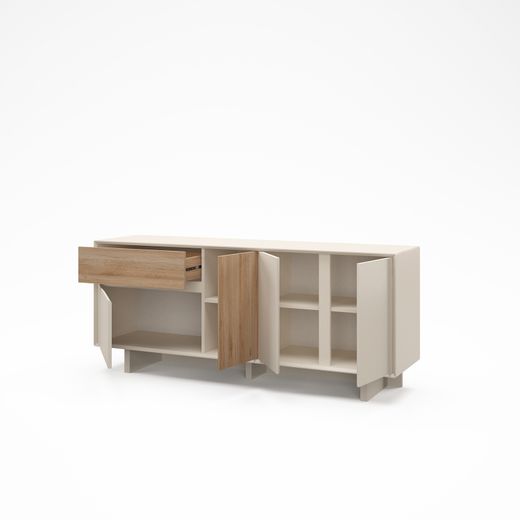 Drewniana komoda w kolorze dębu i norek, 180 x 45 x 76,5 cm | Carpi