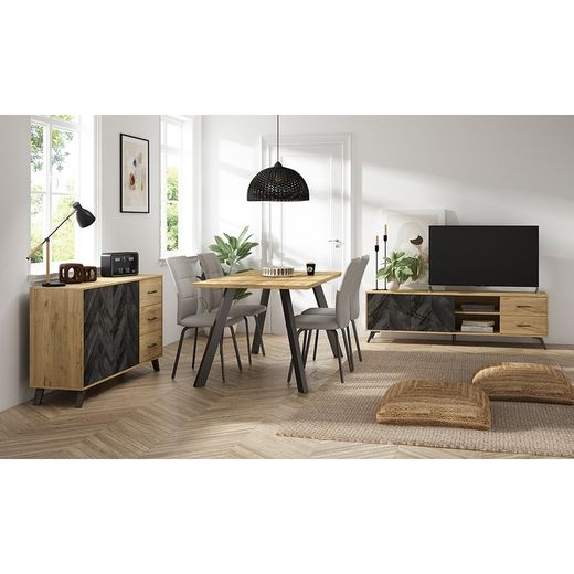 Træskænk i natur og sort, 136,3 x 40 x 81 cm | Delta