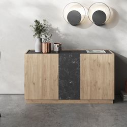 Houten dressoir in naturel en zwart, 140 x 41,8 x 78,5 cm | Dione