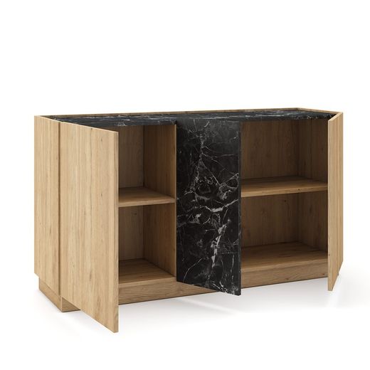Houten dressoir in naturel en zwart, 140 x 41,8 x 78,5 cm | Dione