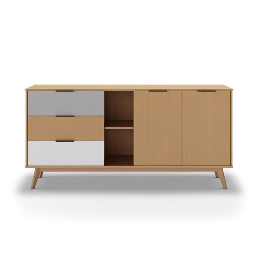 Wooden sideboard in natural, white and grey, 165 x 40 x 81 cm | Elfa