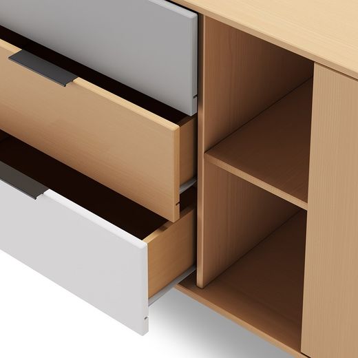 Wooden sideboard in natural, white and grey, 165 x 40 x 81 cm | Elfa