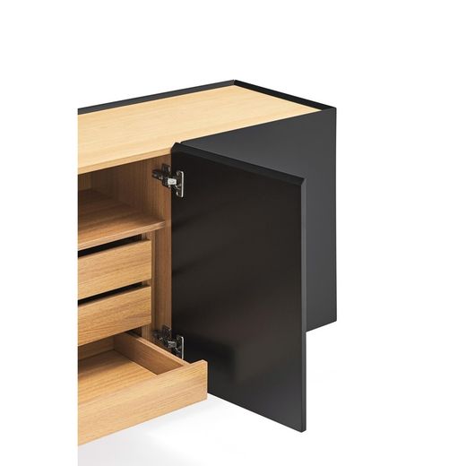 Black and oak-colored wooden sideboard, 110 x 40 x 85 cm | Arista
