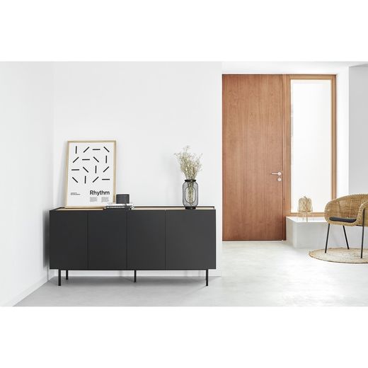 Black and oak-colored wooden sideboard, 165 x 40 x 78 cm | Arista