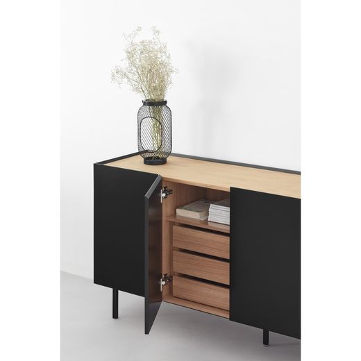Black and oak-colored wooden sideboard, 165 x 40 x 78 cm | Arista