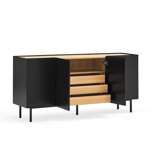 Black and oak-colored wooden sideboard, 165 x 40 x 78 cm | Arista