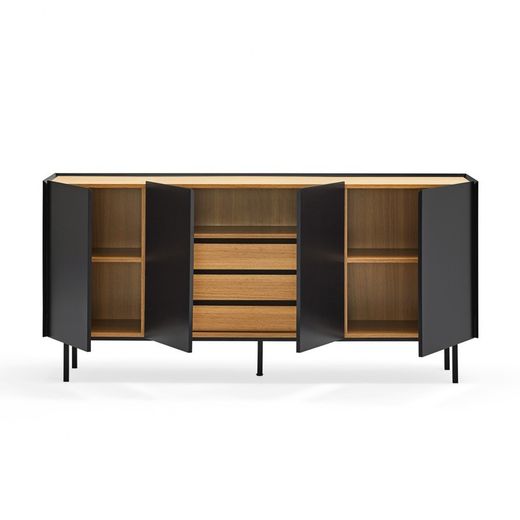 Black and oak-colored wooden sideboard, 165 x 40 x 78 cm | Arista
