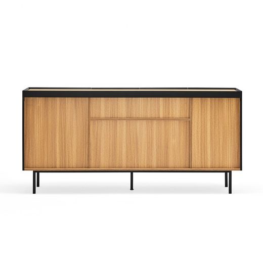 Black and oak-colored wooden sideboard, 165 x 40 x 78 cm | Arista