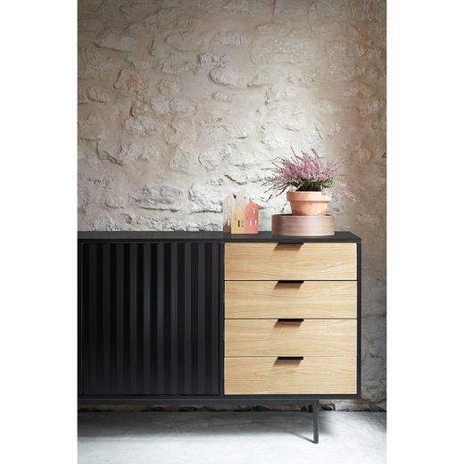 Aparador em madeira de carvalho preto e claro, 159,2 x 47 x 79,6 cm | Serra