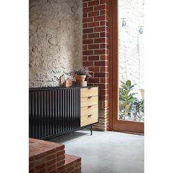 Aparador de madera en negro y color roble claro, 159,2 x 47 x 79,6 cm | Sierra