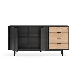 Aparador de madera en negro y color roble claro, 159,2 x 47 x 79,6 cm | Sierra
