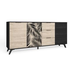 Buffet en bois noir et naturel, 180,5 x 40 x 81 cm | Palmier