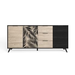 Buffet en bois noir et naturel, 180,5 x 40 x 81 cm | Palmier