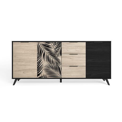 Buffet en bois noir et naturel, 180,5 x 40 x 81 cm | Palmier