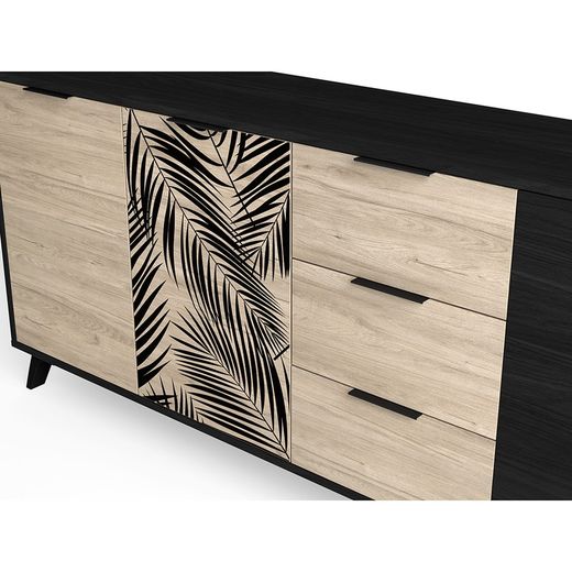 Buffet en bois noir et naturel, 180,5 x 40 x 81 cm | Palmier