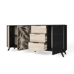 Buffet en bois noir et naturel, 180,5 x 40 x 81 cm | Palmier
