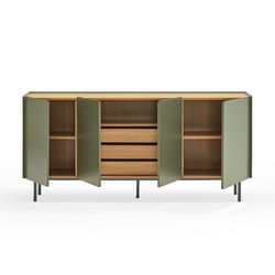 Light green and oak-colored wooden sideboard, 165 x 40 x 78 cm | Arista