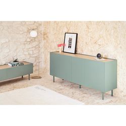 Light green and oak-colored wooden sideboard, 165 x 40 x 78 cm | Arista