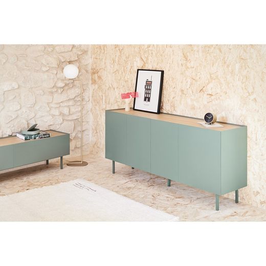 Light green and oak-colored wooden sideboard, 165 x 40 x 78 cm | Arista