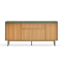 Light green and oak-colored wooden sideboard, 165 x 40 x 78 cm | Arista
