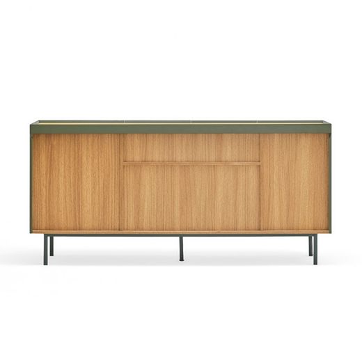 Light green and oak-colored wooden sideboard, 165 x 40 x 78 cm | Arista