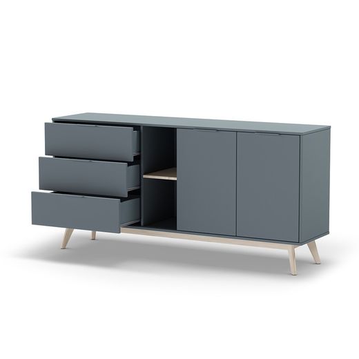 Houten dressoir in groen en naturel, 165 x 40 x 81 cm | Pisco