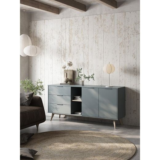 Houten dressoir in groen en naturel, 165 x 40 x 81 cm | Pisco