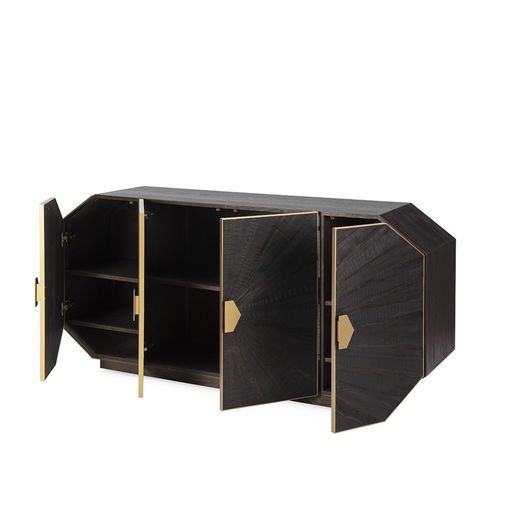 Kredens z drewna i metalu w kolorze ciemnobrązowym, 180x45x85 cm