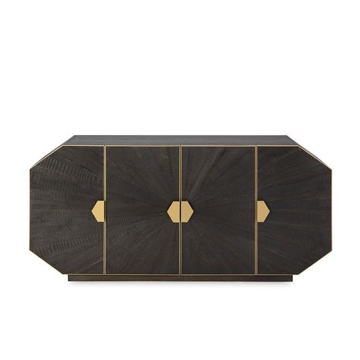 Kredens z drewna i metalu w kolorze ciemnobrązowym, 180x45x85 cm