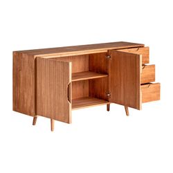 Credenza in legno di mindi naturale, 160 x 38 x 81 cm | muschio