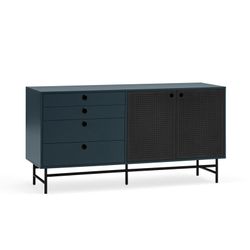 Dark blue and black wood and metal sideboard, 150 x 47 x 77 cm | Punto