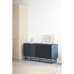 Dark blue and black wood and metal sideboard, 150 x 47 x 77 cm | Punto