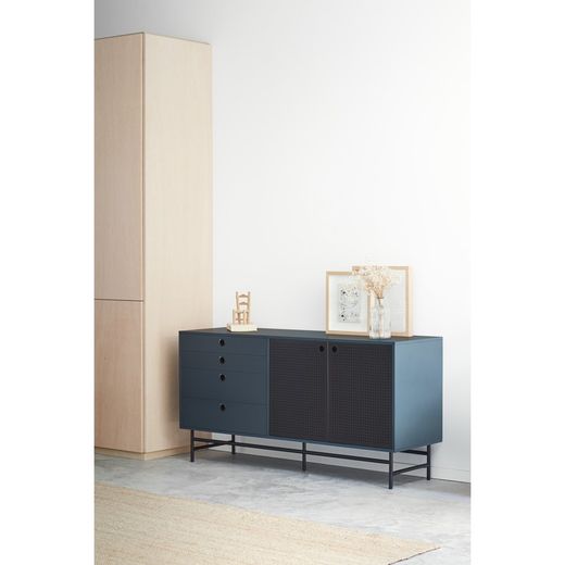 Dark blue and black wood and metal sideboard, 150 x 47 x 77 cm | Punto