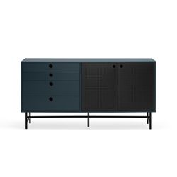 Dark blue and black wood and metal sideboard, 150 x 47 x 77 cm | Punto