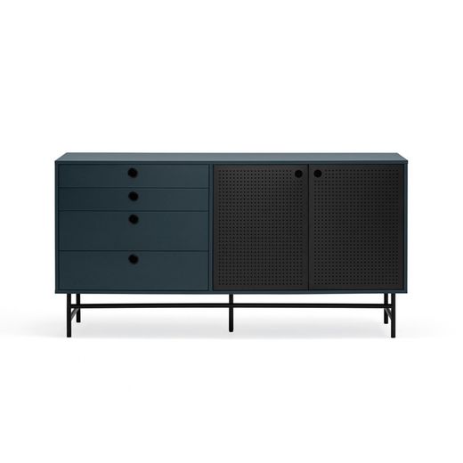 Dark blue and black wood and metal sideboard, 150 x 47 x 77 cm | Punto